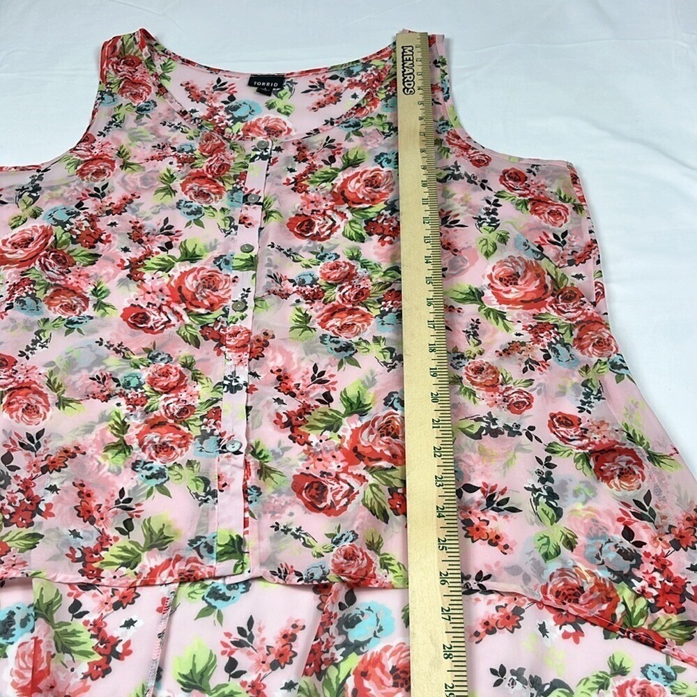 Torrid Sheer High Low Sleeveless Blouse Womens Size 1 (14/16/ 1X) Floral Pink - Picture 7 of 7